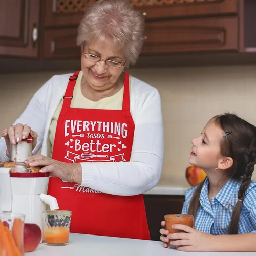 Vista 6 de Delantales divertidos para hombres, delantales de cocina profesionales con dos bolsillos, delantal de chef ajustable, delantal con babero para regalo