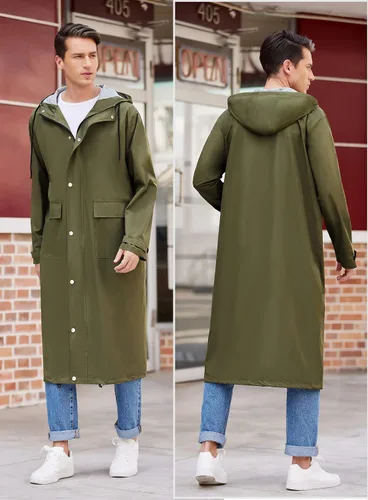 Vista 4 de COOFANDY Chaqueta impermeable para hombre con capucha impermeable ligera activa larga