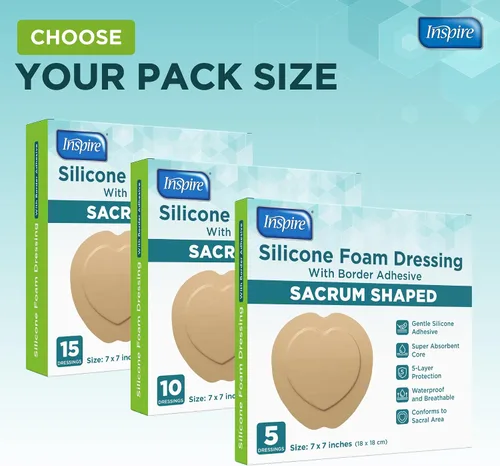 Vista 7 de Inspire Apósito de espuma de silicona sacra, vendajes grandes impermeables para heridas, quemaduras y úlceras de cama, seguro para pieles sensibles