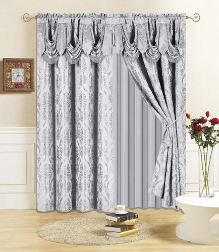 Vista 17 de All American Collection Nuevo juego de cortinas de 4 piezas con cenefa adjunta y transparente con 2 alzapaños incluidos
