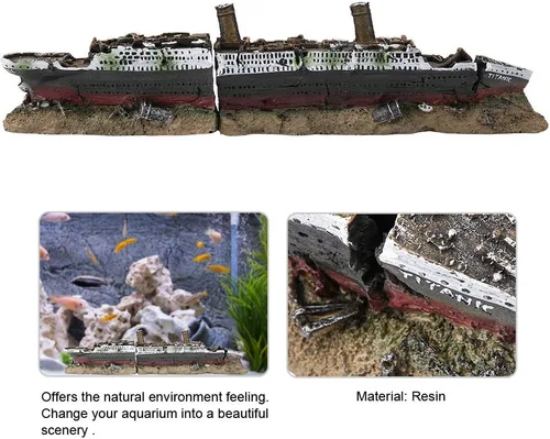 Vista 9 de JTLB Titanic - Modelo sumergible naufragado 24 × 10 × 3.5 in Titanic Lost Wrecked Boat Ship Aquarium Decoration Ornament Wreck Ornaments