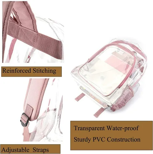 Vista 5 de Mochila transparente transparente para conciertos escolares, Rose gold, 16 pulgadas, Mochilas Daypack