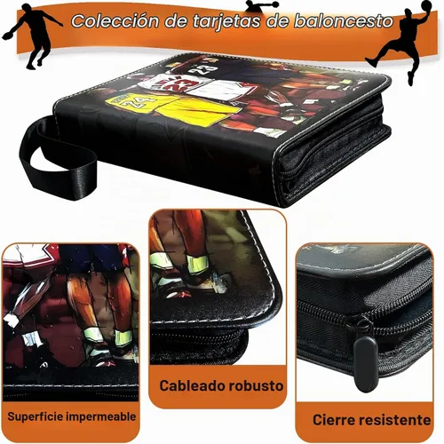 Vista 2 de Carpeta de tarjetas de baloncesto, carpeta de tarjetas intercambiables, 4 bolsillos con 50 fundas extraíbles, se adapta a 400 tarjetas deportivas