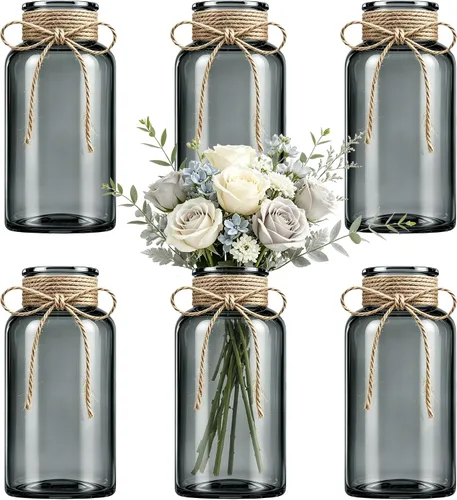 Vista 9 de Jarrones de cristal para centros de mesa, jarrones cilíndricos bohemios en tarros de masón a granel para bodas, fiestas y día de la madre