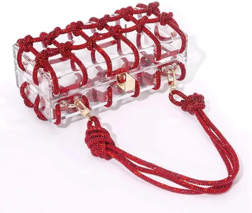 Vista 2 de DJBM Bolso de noche de acrílico transparente con diamantes de imitación brillantes, adornado con cristales con purpurina, nudo de cuerda, bolso
