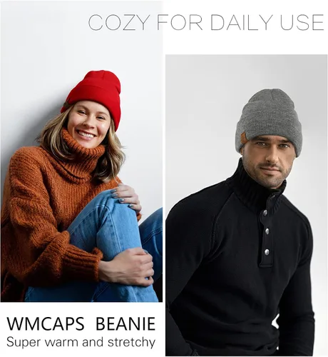 Vista 5 de Gorro de invierno de punto acrílico para hombres y mujeres suave cálido unisex con puños