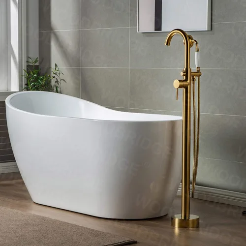 Vista 6 de WOODBRIDGE Grifo de llenado de bañera independiente contemporáneo de una sola manija con ducha de mano en acabado dorado cepillado, F0007-BGVT