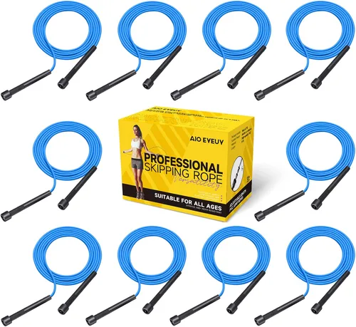 Vista 7 de Paquete de 10 cuerdas de saltar ajustables para fitness y ejercicio, cuerda de saltar de PVC para hombres, mujeres y niños, sin enredos