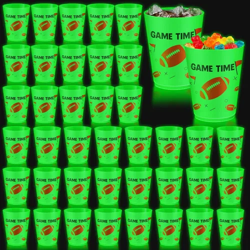 Vista 13 de 24 vasos de béisbol que brillan en la oscuridad, vasos de plástico esmerilados de 16 onzas, vaso verde reutilizable con patrones de estrellas