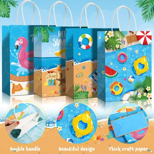 Vista 3 de Pajean Bolsas de papel para fiesta en la playa, bolsas de regalo de dulces de piscina de verano para Luau Tropical Beach Party Favores Suministros