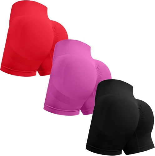 Vista 28 de Ovesport 3 piezas de pantalones cortos de entrenamiento para mujer, sin costuras, con levantamiento de glúteos, cintura alta, para yoga, gimnasio