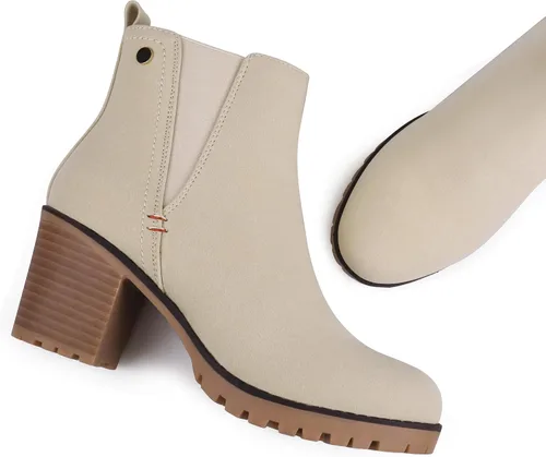 Vista 6 de JABASIC - Botines casuales de ante para mujer con tacón de bloque, botas de meter tipo Chelsea