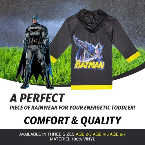 Vista 4 de DC Comics Batman - Reain Slicker negro para niño, tamaño pequeño 23, mediano 45 y grande 67
