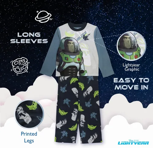 Vista 4 de Disney Lightyear - Conjunto de pijama holgado de 2 piezas para niño, BUZZ SPACE, 6, Buzz Space