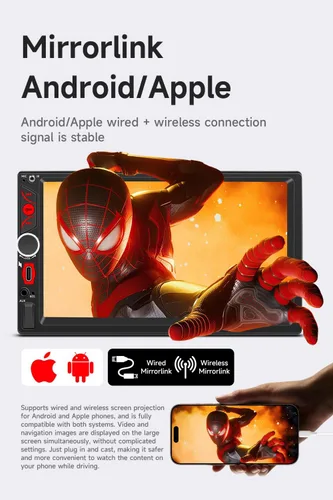Vista 3 de Estéreo inalámbrico de doble DIN para coche con pantalla de radio Apple CarPlay para receptores de audio de coche, Bluetooth Car Play Android Auto