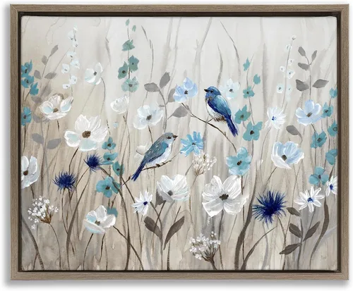Vista 27 de Birds Floral Meadow Blossoms, 16 x 20 Inch Canvas in Floater Frame Stupell Industries · By Nan · Ready to hang once unboxed · Made in USA