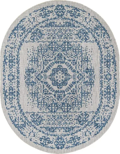 Vista 24 de Unique Loom Alfombra de la colección tradicional para exteriores, desgastada durante el tiempo (octágono de 5 pies y 3 pulgadas, azul/gris)