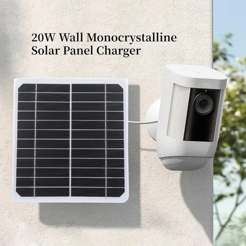 Vista 5 de AUNMAS Panel solar monocristalino de 20 W para cámara de seguridad al aire libre, 5 V, impermeable, ajustable, montaje en pared con cable de 9.8 pies