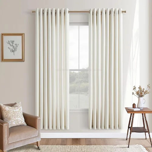 Vista 87 de Cortinas de avena con ojales DUKIYO de 96 pulgadas de largo para sala de estar, comedor, juego de 2 paneles, cortinas de arena y beige
