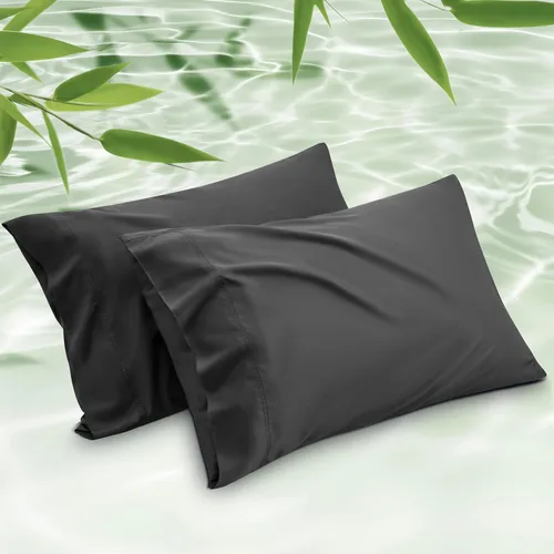 Vista 10 de Bedsure Fundas de almohada de tamaño estándar, fundas de almohada refrescantes, rayón derivado de bambú, color gris oscuro, juego de 2, fundas