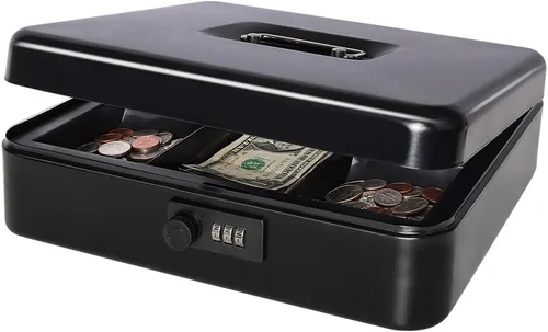 Vista 16 de Decaller Caja de dinero con cerradura de combinación, caja de seguridad de metal pequeña con bandeja de dinero, 7 4/5 x 6 4/5 x 3 3/5 pulgadas