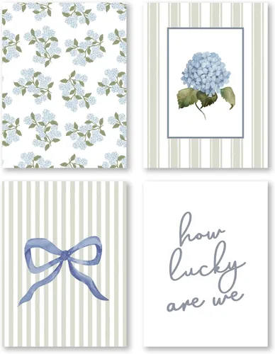 Vista 21 de Pleonox Juego de 4 impresiones artísticas florales de hortensias con lazo azul coqueta verde salvia de 8 x 10 pulgadas, con texto en inglés «How