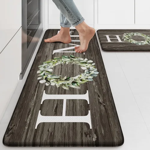 Vista 17 de KIMODE - Alfombra de cocina antifatiga para el piso, de 17.3 x 29 pulgadas, alfombra de cocina de estilo rústico, antideslizante, acolchada