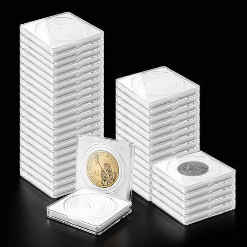 Vista 13 de 20 piezas de estuches ajustables de acrílico para colección de monedas con esponjas, soporte de monedas con cierre, estuches de protección para Negro