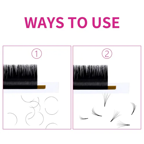 Vista 4 de Extensiones de pestañas de volumen regular, bandeja mixta, 0.03 mm, rizo B, 8-14 mm, de visón premium y seda, volumen de pestañas, suaves, mate