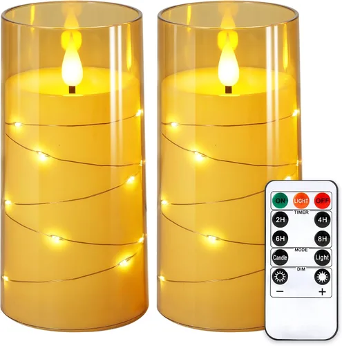 Vista 12 de NURADA Velas Parpadeantes Sin Llama: Velas LED de Pilar con Luces de Cadena de Estrellas Integradas que Funcionan con Pilas con Control Remoto