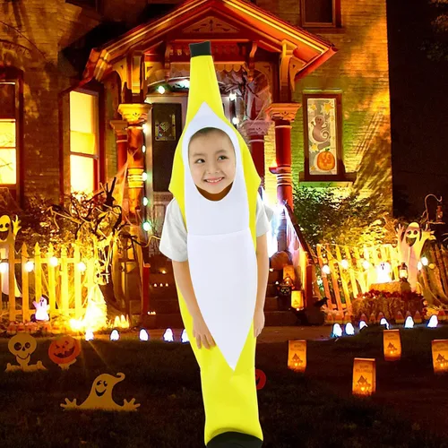 Vista 6 de Disfraz de plátano para niños y niñas, lindo disfraz de Halloween de frutas