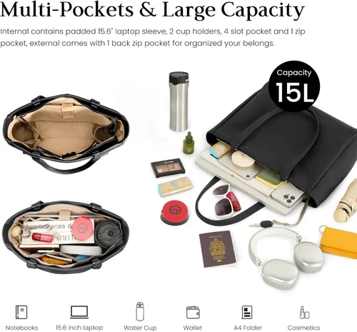Vista 3 de befen Bolso Tote de Trabajo para Laptop de Cuero Genuino para Mujeres Damas Totes Bolsos de Hombro Carteras Bandolera Bolso de Mano