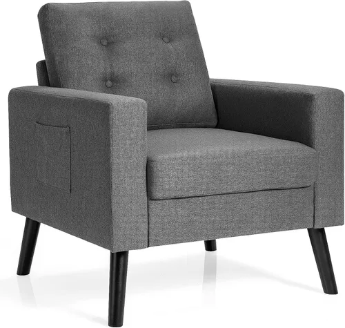 Vista 10 de Giantex Silla decorativa moderna, silla tapizada para sala de estar, sofá individual con botones, para leer en el dormitorio, habitación