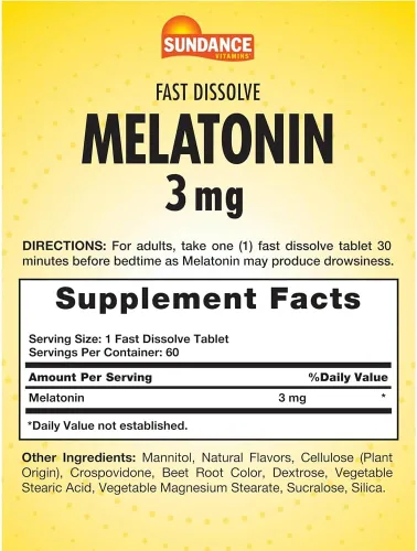 Vista 2 de Sundance Vitaminas Melatonina 3 mg Sabor Natural Berry - 60 Tabletas, Paquete de 2