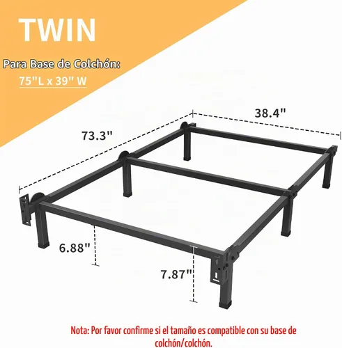 Vista 3 de Superay Marco de cama de metal, base de cama de 6 patas, soporte de 8 pulgadas para somier, individual, fácil montaje, negro