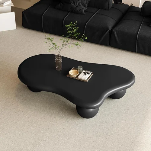 Vista 2 de Mesa de centro Cloud de 47.2 pulgadas con 3 patas de bola, moderna mesa central irregular para sala de estar, mesa de té pequeña baja y bonita