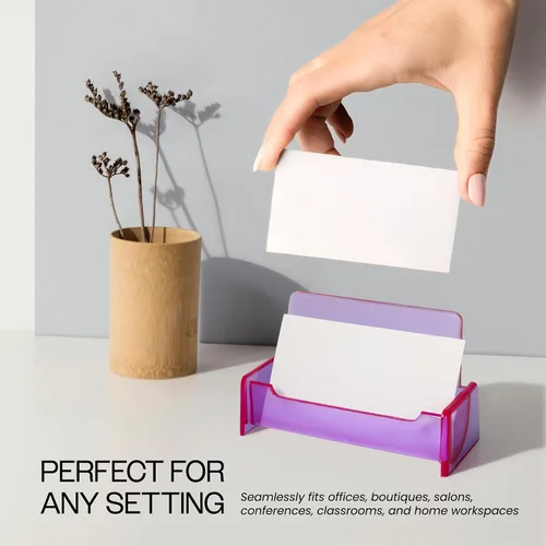 Vista 4 de Beauticom® Soporte de plástico transparente para tarjetas de visita para encimera de escritorio (púrpura transparente, 3 piezas)