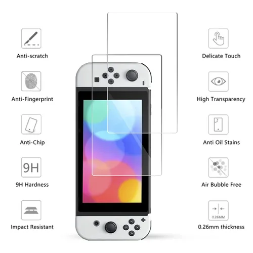 Vista 2 de VIESUP Screen Protector for Nintendo Switch OLED 2021,2PACK 9 Hardness Anti-Scratch Easy to Install Ultra Clear Screen Tempered Glass for Nintendo