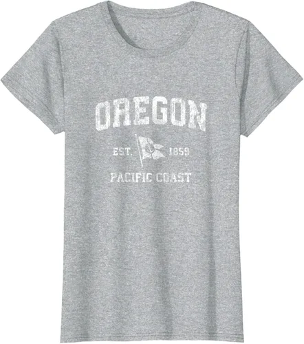 Vista 38 de Oregon Vintage barco ancla bandera diseño de West Coast Retro Tee, hombre S, Arándano