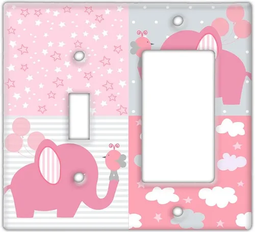 Vista 5 de Decorative Wall Switch Cover Plate - Baby Elephant in Pink Wall Decor Switch Plate - Cute Additional Nursery Room Decor for Girls and Baby Shower