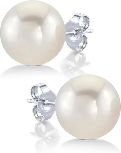 Vista 15 de The Pearl Source Real White Freshwater Pearl Stud Earrings for Women, AAA Grade Genuine Cultured Freshwater Pearls, Natural Pearl Jewelry, Classic