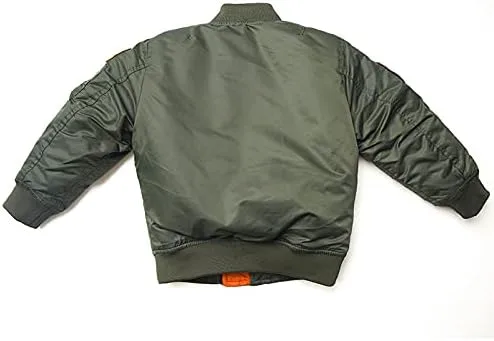 Vista 2 de Norman Dragon Parche bordado de nailon MA-1 para bebés y niños, chaqueta de avión, abrigo grueso acolchado de invierno para niños y niñas, Rojo