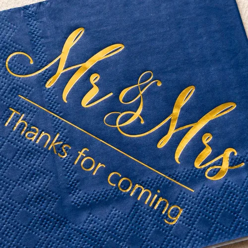 Vista 6 de Crisky Servilletas de boda Mr Mrs Bule - Servilletas doradas de postre para boda, ducha, compromiso, fiestas, 100 unidades, 3 capas