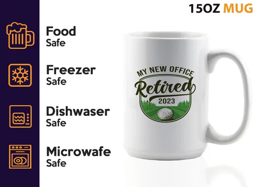 Vista 4 de Taza de café de golf de 15 onzas, color blanco, nueva oficina 2023, regalo de golf jubilado, abuelo, golfista jubilado, papá, regalos de golf