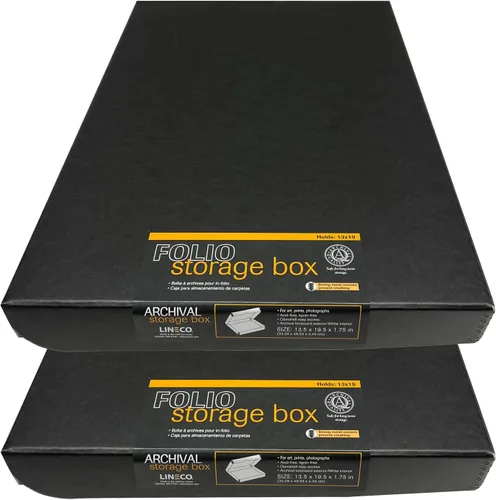 Vista 30 de Lineco Caja de almacenamiento de folio de archivo. Caja de almacenamiento con borde de metal, tapa de concha. 9.5 x 12.5 x 1.75 pulgadas.