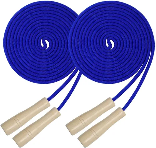 Vista 10 de Cuerda de saltar doble holandesa de 16 pies, 2 unidades, cuerda de saltar larga ajustable con mango de madera, cuerda de salto