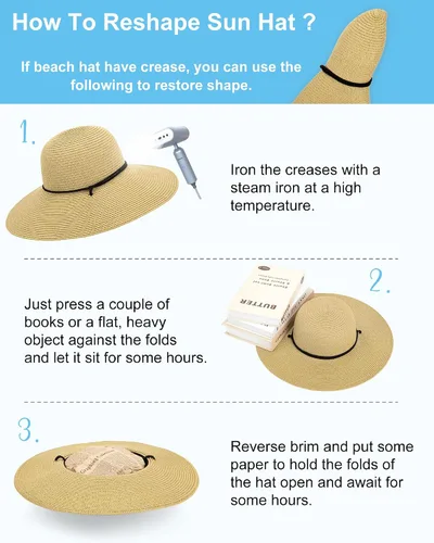 Vista 5 de Sombreros de sol para mujer, sombrero de playa de paja de ala ancha de Beige