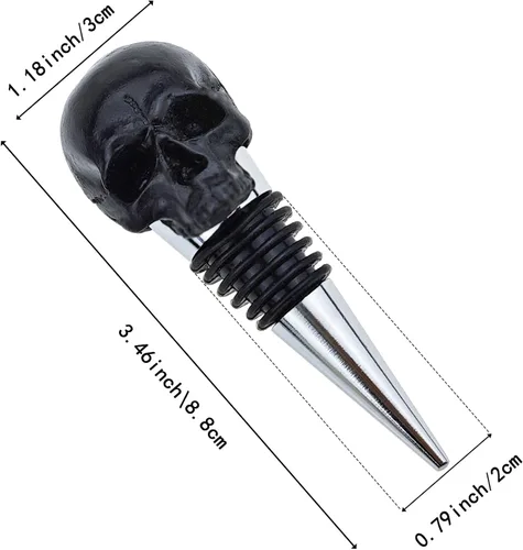 Vista 2 de Tapón de vino con diseño de calavera negra con lazo sellado de goma, accesorios de regalo para bar, boda, banquete, fiesta, vino, champán, amantes