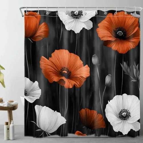 Vista 25 de LB Cortina de ducha de fútbol americano, juego deportivo, acuarela, fondo negro, cortina de baño de dibujos animados, tela de poliéster decorativa