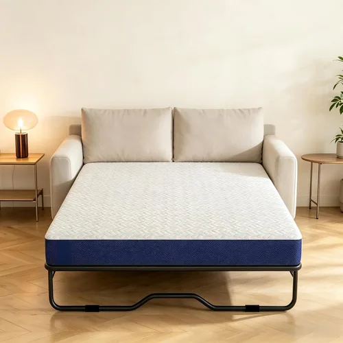 Vista 10 de Colchón de 4 pulgadas para sofá cama, colchón de espuma viscoelástica de gel de tamaño matrimonial para sofá, sofá extraíble, cama de invitados gris